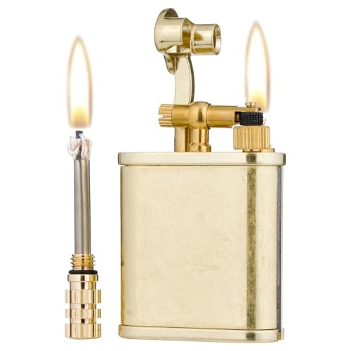 2-in-1-Permanentfeuerzeug mit Kerosin-Streichholz, Vintage-Trench-Feuerzeug mit winddichter, weicher Flamme und seitlichem Kipphebelzünder für Kerzen, Camping und Wandern(Gold) von Psyfwznkny