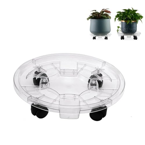 Psyfwznkny Blumentopftablett mit Rollen, Pflanzen-Caddy aus Kunststoff, durchsichtig, groß, durchsichtig, strapazierfähig, Pflanzenständer auf Rädern, rollbar, für den Innenbereich(46cm) von Psyfwznkny