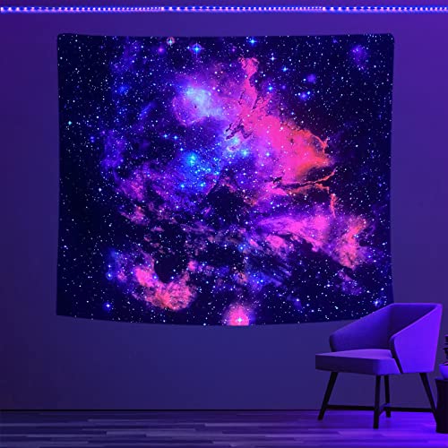 Psyhilar Schwarzlicht-Galaxie-Wandteppich, Sternenhimmel, UV-Reaktiv, leuchtet im Dunkeln, Neon, mysteriöse Nebel, Sterne, Universum, Schwarzlicht-Poster für Erwachsene (231.1 cm Bx180.3 cm H, XL) von Psyhilar