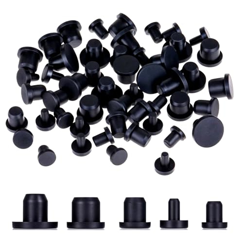 50 Stück 5 Größen Schwarz Rund Gummi Wasserdicht Knopfloch-Endabdeckungen Silikon-Schnappverschluss-Lochstopfen Schwarz Solider Silikonstopfen Mit 4-9.5mm Innendurchmesser Flaschen Rohre von Psyqtsuary