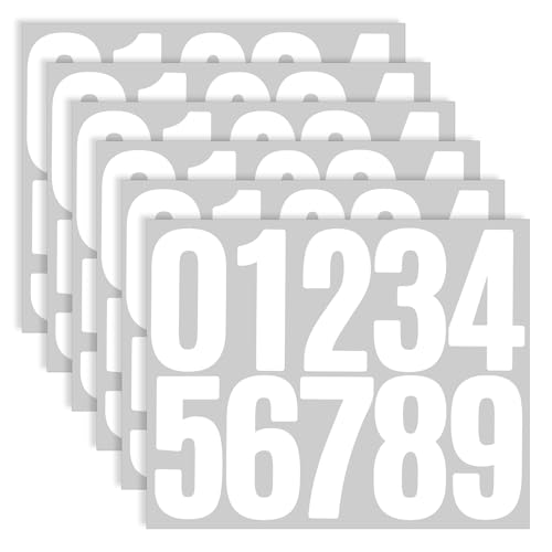 6 Blatt Zahlen Aufkleber Weiß Wetterfest Klebezahlen Wasserdichte Mailbox Nummern Aufkleber Selbstklebendes 0–9 Reflektierende Vinyl Nummern Aufklebe für Postkasten, Schilder, Hausnummern von Psyqtsuary