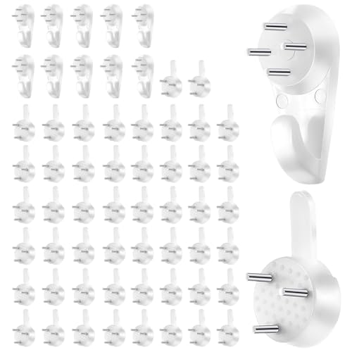 60 PCS Invisible Nail Screws Wall Hooks,Picture Hanging Kit No Trace Picture Hook Traceless Photo Hook Multi Function Heavy Duty Picture Painting Frame Hanger for Concrete Wall, Hardwall, Cement Wall von Psyqtsuary