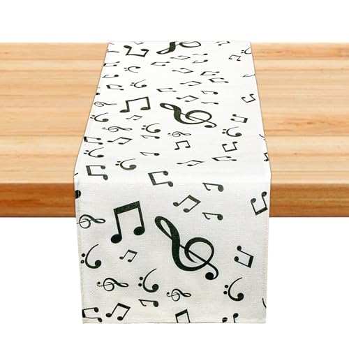 Musik Notizen Tischläufer, 170 X 33cm Musik Tischläufer Modern Tischläufer Schwarz Weiß Noten Table Runner Wiederverwendbar Tischläufer Abwaschbar Tischdeko Esstisch Tisch Läufer für Weihnachten Party von Psyqtsuary
