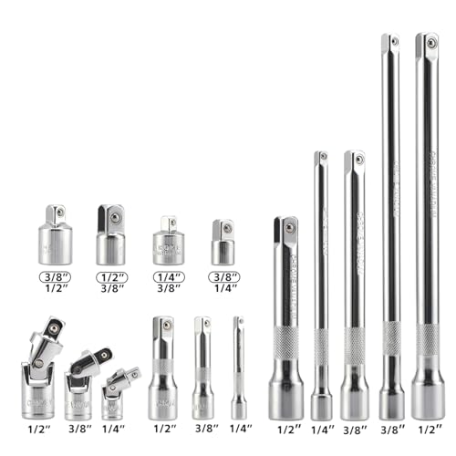 15-Stück-Sockeladapter-Set, Chrom Vanadium Stahl 1/4 3/8 1/2 Zoll Antriebserweiterungen Universal Joint Tool Kit 15-Stück-Sockeladapter-Set, Chrom Vanadium Stahl 1/4 3/8 1/2 Zoll Antriebserweiterungen Universal Joint Tool Kit von Psytfei