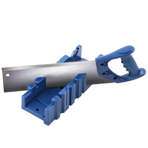 Multifunctional Woodworking Miter Saw Box with Saw 45 22.5 90 Degree Angles for Precision Cutting Wood Frames Shelves DIY Projects (Blue) von Psytfei