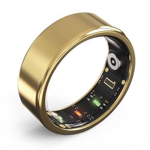 PtaTt Smart Ring, Gesundheitsüberwachungsring, Tracker für Herzfrequenzmesser, Blutsauerstoff, Körpertemperatur, Schlaf, Schrittzähler, APP, aufladbar, wasserdicht, für Damen und Herren,Gold-#13 von PtaTt