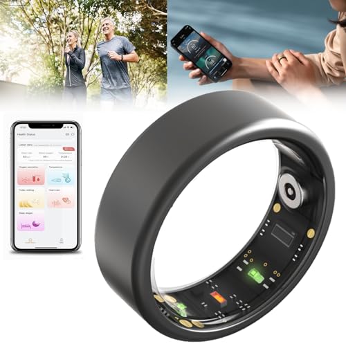 Smart Ring Health Tracker für Frauen und Männer, mit Bluetooth 5.1, Herzfrequenzmesser, HRV, Blutsauerstoffsättigung, Körpertemperatur, Schlaf, Sportübung, Kompatibel mit IOS und Android,Black-#8 von PtaTt