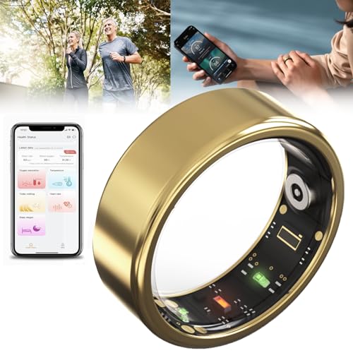 Smart Ring Health Tracker für Frauen und Männer, mit Bluetooth 5.1, Herzfrequenzmesser, HRV, Blutsauerstoffsättigung, Körpertemperatur, Schlaf, Sportübung, Kompatibel mit IOS und Android,Gold-#11 von PtaTt