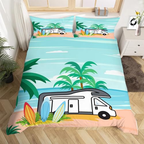 3D Camping Auto Bettwäsche 135x200 Camping Motiv Weiche Microfaser Bettwäsche-Sets Bettbezug mit Reißverschluss und 2 Kissenbezug 80x80 cm von Ptcta