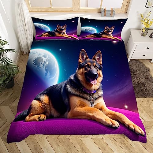 3D Deutscher Schäferhund Bettwäsche 135x200 Tier Hund Drucken Weiche Microfaser Bettwäsche-Sets 3 Teilig Bettbezug Set mit Reißverschluss Bettbezüge und 2 Kissenbezug 80x80 cm von Ptcta