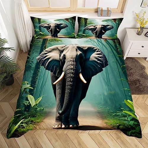 3D Elefanten Bettwäsche 135x200 Wilde Tiere Weiche Microfaser Bettwäsche-Sets 3 Teilig Bettbezug Set mit Reißverschluss Bettbezüge und 2 Kissenbezug 80x80 cm von Ptcta