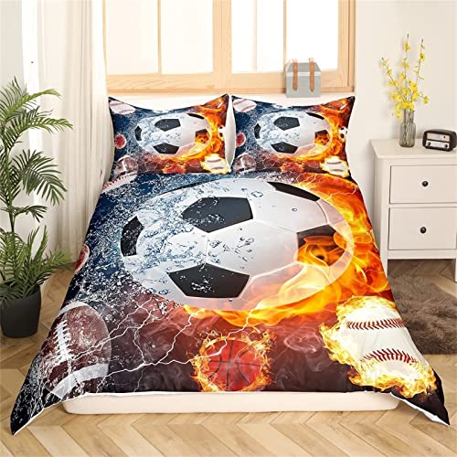 3D Feuer Fußball Bettwäsche 155x200, Sport Weiche Microfaser Reisverschluss Bettwäsche-Sets Teenager-Junge Bettbezug mit 2 Kissenbezug 80x80 cm von Ptcta