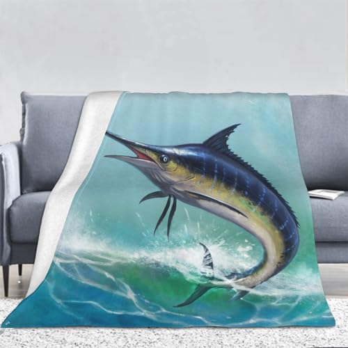 3D Fischen Kuscheldecke Flauschig Flanell Fisch Motiv Decken Wohndecke Flanelldecke Sofadecke Couchdecke Geschenke für Kinder Erwachsener Decke 150x200cm von Ptcta