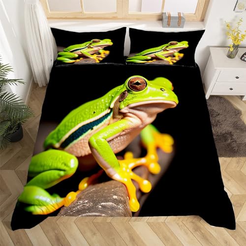 3D Frosch Bettwäsche 135x200 Niedliche Weiche Microfaser Bettwäsche-Sets Bettbezug mit Reißverschluss und 2 Kissenbezug 80x80 cm von Ptcta