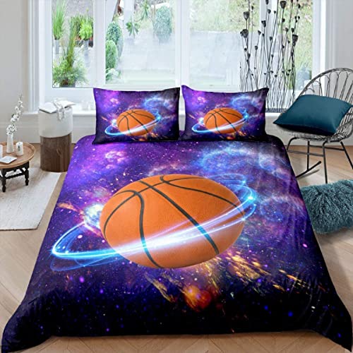 3D Galaxy Space Bettwäsche 155x220, Basket Weiche Microfaser Reisverschluss Bettwäsche-Sets Ragazzo Bettbezug mit 2 Kissenbezug 80x80 cm von Ptcta