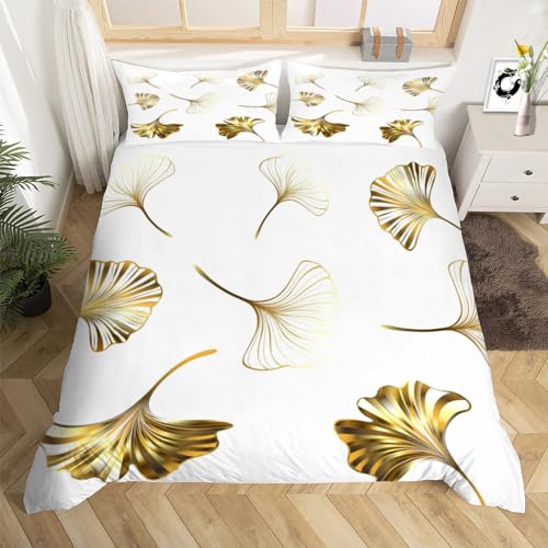 3D Ginkgo-Blatt Bettwäsche 135x200 Einfach Weiche Microfaser Bettwäsche-Sets Bettbezug mit Reißverschluss und 2 Kissenbezug 80x80 cm von Ptcta