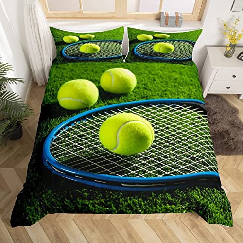 3D Grünes Gras Bettwäsche 135x200, Tennis Weiche Microfaser Reisverschluss Bettwäsche-Sets Sport Bettbezug mit 2 Kissenbezug 80x80 cm von Ptcta