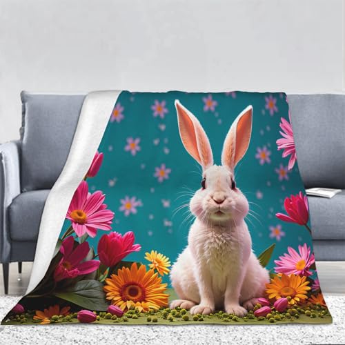 3D Kaninchen Kuscheldecke Flauschig Flanell Mädchen Blumen Decken Wohndecke Flanelldecke Sofadecke Couchdecke Geschenke für Kinder Erwachsener Decke 130x150cm von Ptcta