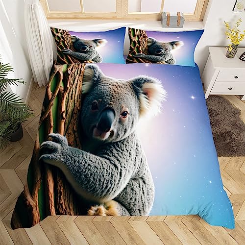 3D Koala Bettwäsche 135x200 Tiere Muster Weiche Microfaser Bettwäsche-Sets Bettbezug mit Reißverschluss und 2 Kissenbezug 80x80 cm von Ptcta