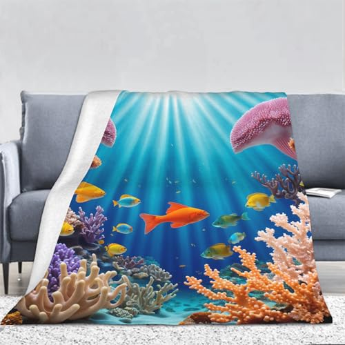 3D Koralle Kuscheldecke Flauschig Flanell Fisch Muster Decken Wohndecke Flanelldecke Sofadecke Couchdecke Geschenke für Kinder Erwachsener Decke 130x150cm von Ptcta