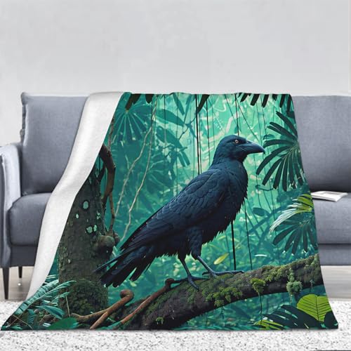 3D Krähe Kuscheldecke Flauschig Flanell Urwald Decken Wohndecke Flanelldecke Sofadecke Couchdecke Geschenke für Kinder Erwachsener Decke 180x200cm von Bedsure