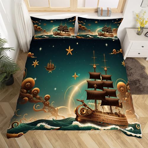 3D Maritim Muster Bettwäsche 135x200 Retro Style Weiche Microfaser Bettwäsche-Sets Bettbezug mit Reißverschluss und 2 Kissenbezug 80x80 cm von Ptcta