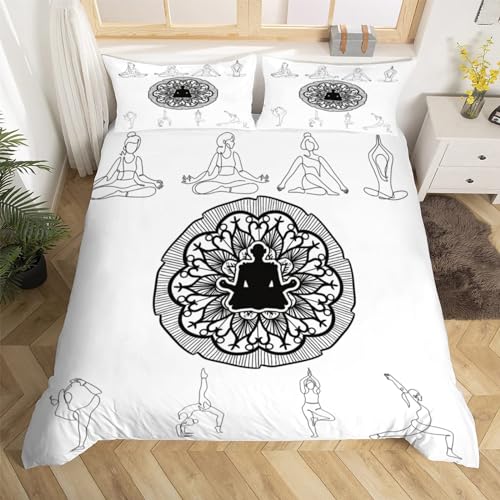 3D Meditation Yoga Bettwäsche 155x220 Karikatur Weiche Microfaser Bettwäsche-Sets Bettbezug mit Reißverschluss und 2 Kissenbezug 80x80 cm von Ptcta