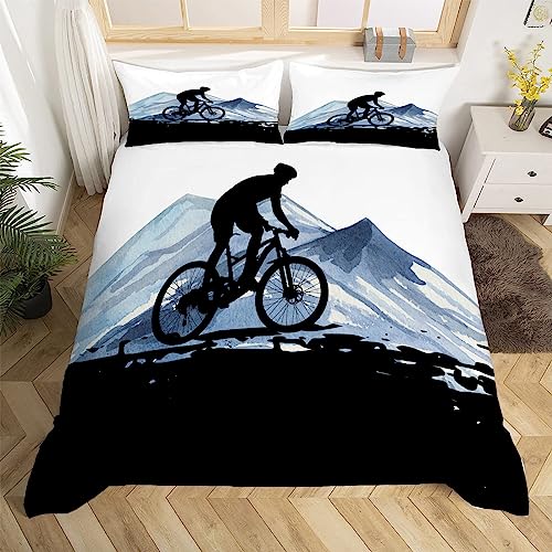 3D Mountainbiking Bettwäsche 135x200 Fahrradmotiv Weiche Microfaser Bettwäsche-Sets Bettbezug mit Reißverschluss und 2 Kissenbezug 80x80 cm von Ptcta