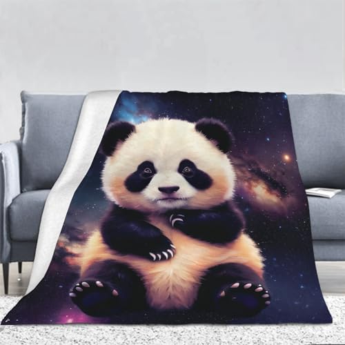 3D Pandabär Kuscheldecke Flauschig Flanell Sternenhimmel Decken Wohndecke Flanelldecke Sofadecke Couchdecke Geschenke für Kinder Erwachsener Decke 100x130cm von Ptcta
