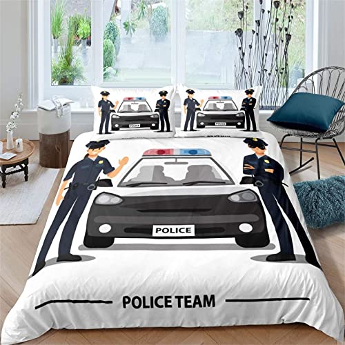 3D Polizeiauto Bettwäsche 135x200, Polizisten Weiche Microfaser Reisverschluss Bettwäsche-Sets Teenager Bettbezug mit 2 Kissenbezug 80x80 cm von Ptcta