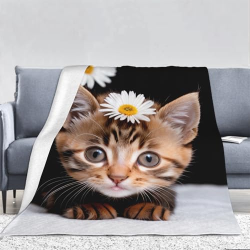 3D Süße Katze Kuscheldecke Flauschig Flanell Haustier Muster Decken Wohndecke Flanelldecke Sofadecke Couchdecke Geschenke für Kinder Erwachsener Decke 130x150cm von Ptcta