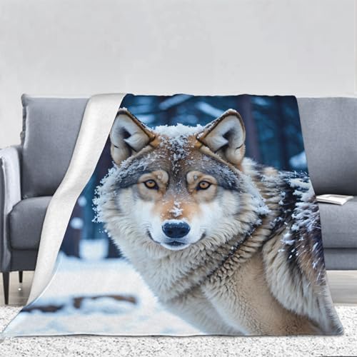 3D Wolf Kuscheldecke Flauschig Flanell Verschneiter Wald Decken Wohndecke Flanelldecke Sofadecke Couchdecke Geschenke für Kinder Erwachsener Decke 180x200cm von Ptcta