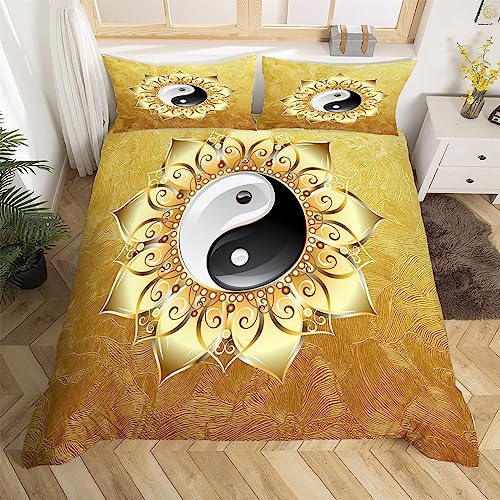 3D Ying und Yang Bettwäsche 135x200 Lotus Weiche Microfaser Bettwäsche-Sets Bettbezug mit Reißverschluss und 2 Kissenbezug 80x80 cm von Ptcta