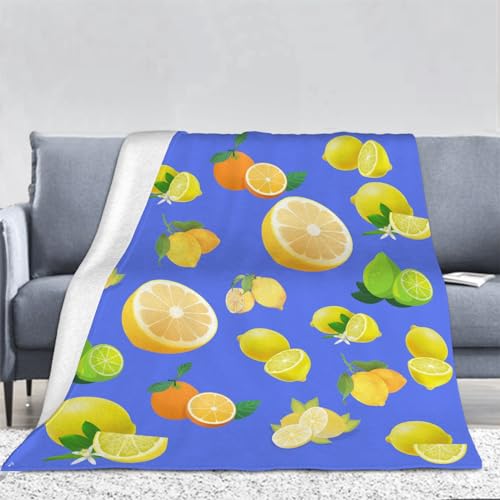 3D Zitronen Kuscheldecke Flauschig Flanell Früchte Decken Wohndecke Flanelldecke Sofadecke Couchdecke Geschenke für Kinder Erwachsener Decke 130x150cm von Ptcta