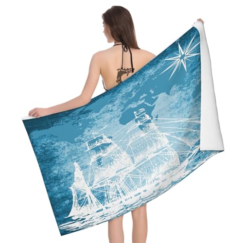 Mikrofaser Strandtuch Maritim Segelboot Groß 100x200 cm, 3D Segeln Abenteuer Badetuch für Erwachsene Kinder Weiches Leicht Handtuch Schnelltrocknend Sandfreies Strandhandtuch von Ptcta