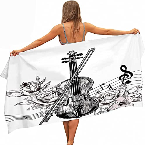 Mikrofaser Strandtuch Violine Groß 100x200 cm, 3D Musikinstrumente Badetuch für Erwachsene Kinder Weiches Leicht Handtuch Schnelltrocknend Sandfreies Strandhandtuch von Ptcta