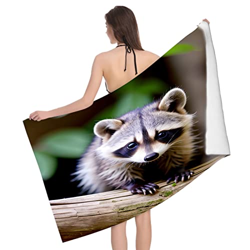 Mikrofaser Strandtuch Waschbär Motiv 70x150 cm, 3D Cute Kawaii Badetuch für Erwachsene Kinder Weiches Leicht Handtuch Schnelltrocknend Sandfreies Strandhandtuch von Ptcta