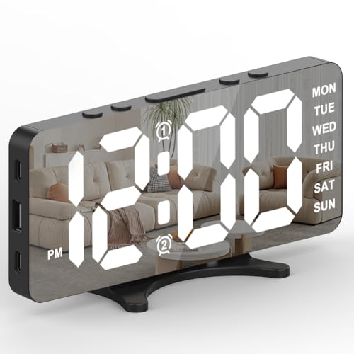 Ptdfjspt Fürs Schlafzimmer, Digitaler für Den Schreibtisch, Großes Display mit Dimmmodus, USB-Anschlüsse, Fürs Wohnheim, Schwarz von Ptdfjspt