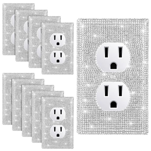 Ptwola 10 Stück glänzende silberfarbene Strass-Stein-Wandplatte, dekorative Kristall-Bling-Lichtschalter-Steckdose, Wandplatte, elektrische Steckdosenabdeckungen für Zimmer, Heimbeleuchtung, Zubehör von Ptwola