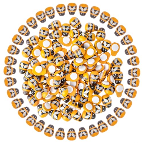 Ptwola 100 Stück Biene Holz Mini Biene Dekoration Selbstklebend Klein Bienen Verzierungen zum Selbermachen, Basteln, Scrapbooking, Dekoration, Party, Zuhause, Kranzdekor von Ptwola