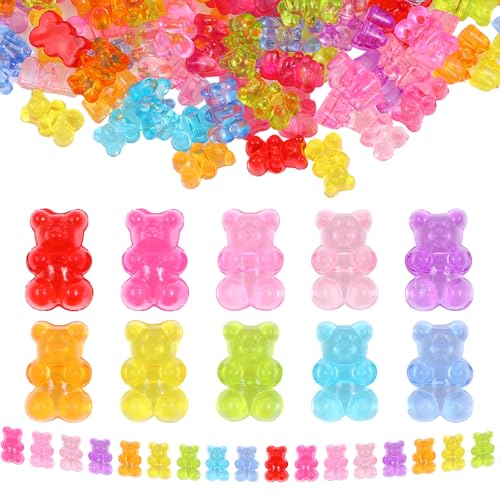 Ptwola 200 Stück Acryl Bären Süßigkeiten Bunte Gummi Bärchen Charm Süße Bären-Loseperlen für Handwerk DIY-Armbänder Halsketten Broschen Ohrringe Tonbasteln Deko-Schmuckset Herstellung Zubehör von Ptwola