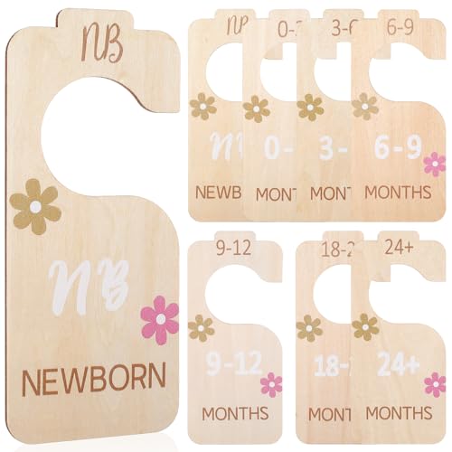 Ptwola 8 Stück Hölzernen Baby Schrankteilern Doppelseitiger 3D-Baby Garderoben Organizer BohoStil Bezauberndes Gänseblümchen Kinderzimmerdekor, Kleiderbügel für Neugeborene bis 24 Monate von Ptwola