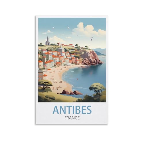 Antibes Frankreich, Vintage-Reiseposter, See, 30 x 45 cm, Leinwand-Kunst-Poster für Wohnzimmer, Dekoration, Gemälde für Heimdekoration von PuPLuM