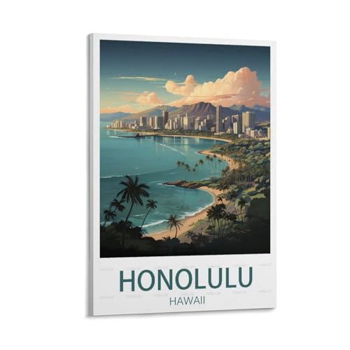 PuPLuM Honolulu Hawaii Vintage-Reiseposter, 20 x 30 cm, Leinwand, Wandkunst, Poster für Wohnzimmer, Dekoration, Gemälde für Heimdekoration von PuPLuM