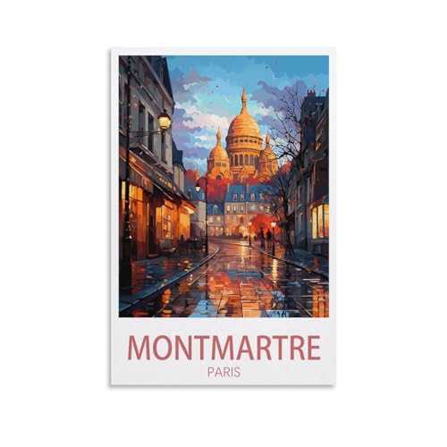 PuPLuM Montmartre Paris Vintage-Reiseposter, Querformat, 40 x 60 cm, Leinwand-Kunst-Poster für Wohnzimmer, Dekoration, Gemälde für Heimdekoration von PuPLuM