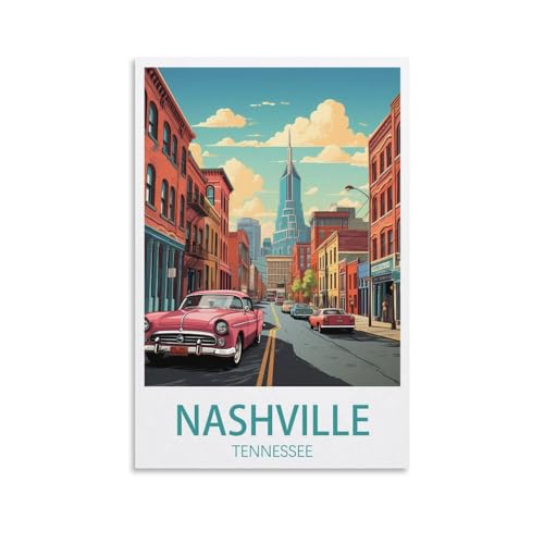 Nashville Tennessee Vintage-Reiseposter, Querformat, 20 x 30 cm, Leinwand-Kunst-Poster für Wohnzimmer, Dekoration, Gemälde für Heimdekoration von PuPLuM
