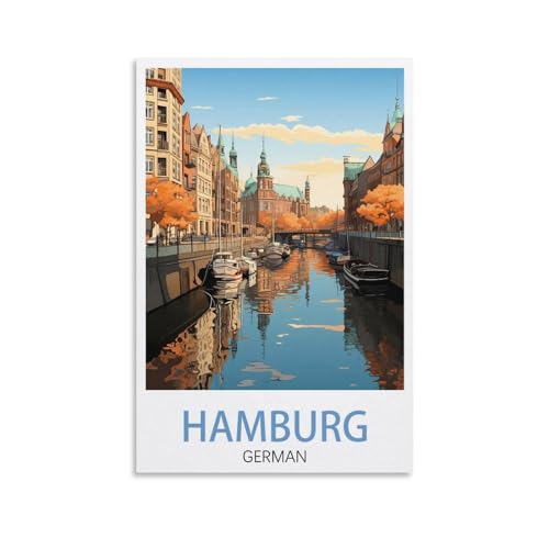 Poster, Motiv: Hamburg, deutsches Vintage-Reiseposter, 20 x 30 cm, Leinwand, Wandkunst, Poster für Wohnzimmer, Dekoration, Gemälde für Heimdekoration Poster, Motiv: Hamburg, deutsches Vintage-Reiseposter, 20 x 30 cm, Leinwand, Wandkunst, Poster für Wohnzimmer, Dekoration, Gemälde für Heimdekoration von PuPLuM