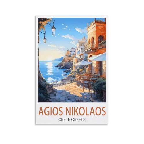 PuPLuM Agios Nikolaos Kreta, Griechenland, Vintage-Reiseposter, 20 x 30 cm, Leinwand, Wandkunst, Poster für Wohnzimmer, Dekoration, Gemälde für Heimdekoration von PuPLuM