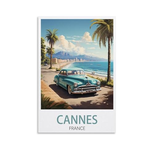 PuPLuM Cannes Frankreich Strand-Vintage-Reiseposter, Landschaft, 30 x 45 cm, Leinwand-Kunst-Poster für Wohnzimmer, Dekoration, Gemälde für Heimdekoration von PuPLuM