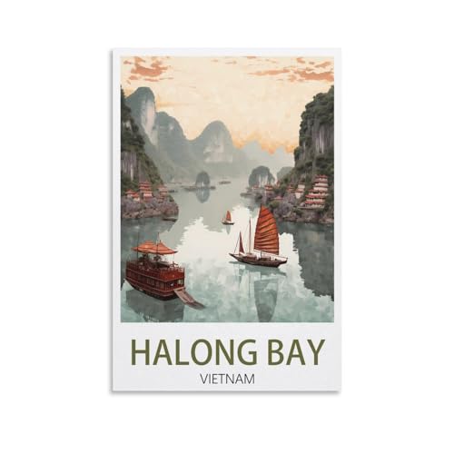 PuPLuM Halong Bay Vietnam, Vintage-Reiseposter, Querformat, 40 x 60 cm, Leinwand, Wandkunst, Poster für Wohnzimmer, Dekoration, Gemälde für Heimdekoration von PuPLuM